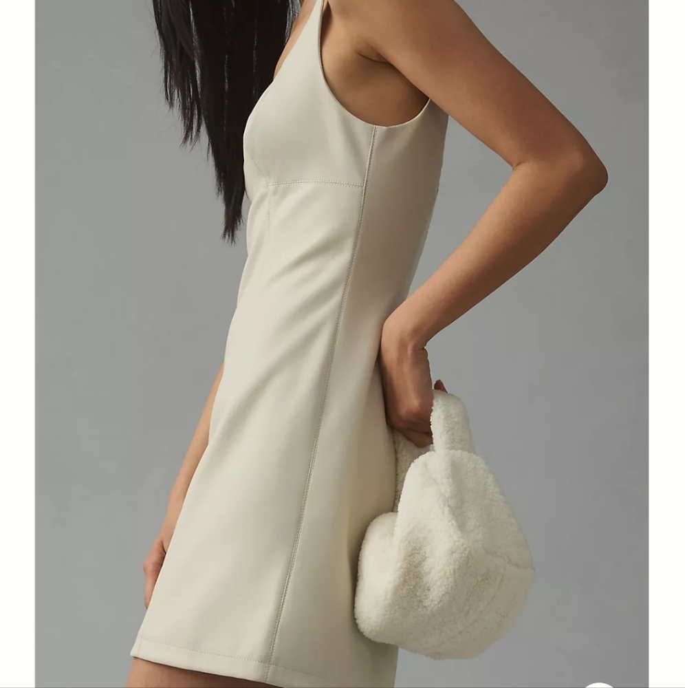 NWT Maeve By Anthropologie Dress Faux Leather Square Neck 2/XS Mini Pleather - Picture 3 of 8